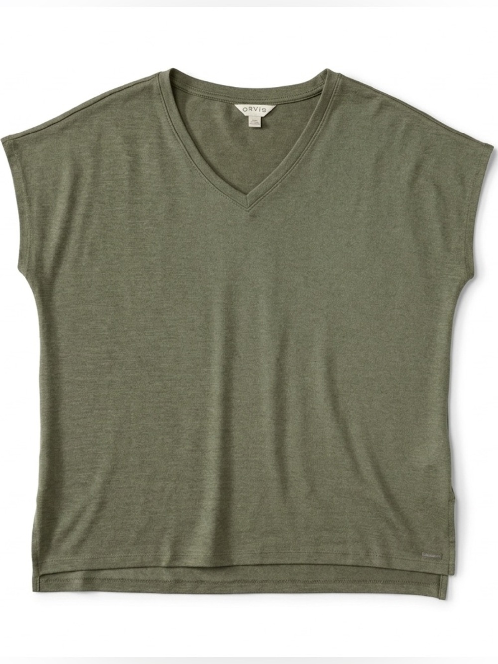 Orvis Olive Green Knit V-Neck Top - Size L